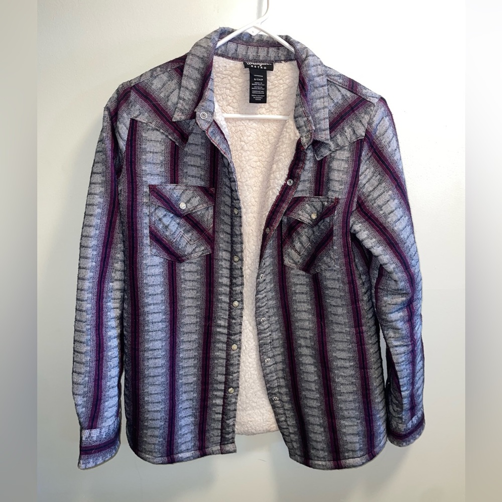 Wrangler Retro Striped Sherpa Shacket - Small